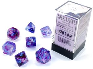 Chessex Nebula Nocturnal/blue Luminary Polydice Dobbelsteen Set (7 stuks)