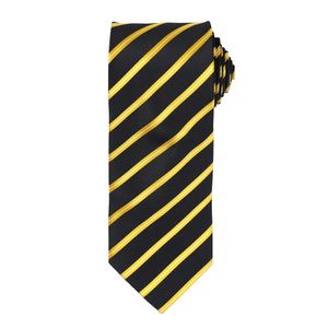 Pánska športová kravata Premier s pruhovaným vzorom RW5237 (jedna veľkosť) (čierna / zlatá)