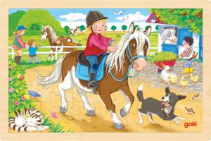 Puzzle aus Holz Einlegepuzzle Ponyhof von goki 24 Teile Bauernhof Holzpuzzle