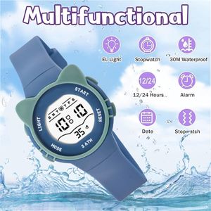 Kinder Digital Sportuhren – Wasserdicht Uhren Sportuhr mit Wecker, Stoppuhr Armbanduhr HintergrundbeleuchtungBlau