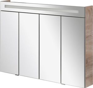 FACKELMANN LED Spiegelschrank TWINDY / Badschrank mit Falttüren und 3D Effekt / Maße (B x H x T): ca. 110 x 78,5 x 16,5 cm / hochwertiger Schrank mit Spiegel und    / Korpus: Braun hell