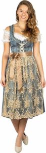 Dirndl Minna 70er Länge blau gold 34