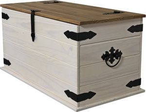 Truhen-Couchtisch 92 x 50 cm Pinienholz weiß honigfarben lasiert MEXICO