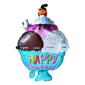 Folienballon Happy Birthday Eisbecher, bunte Schrift, ca. 45 cm