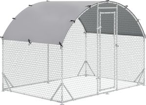 PawHut Hühnerstall Freilaufgehege aus Stahl, 280 x 190 x 197 cm Hühnerkäfig mit UV-beständiger Abdeckung, Tür, Hühnergehege für 4-6 Hühner, Kleintiere, Silber