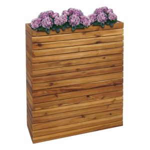 Pflanzkasten HWC-L21, Hochbeet Pflanzkübel Blumentopf, eckig 77x63x23cm Outdoor Akazie Holz FSC®-zertifiziert, braun