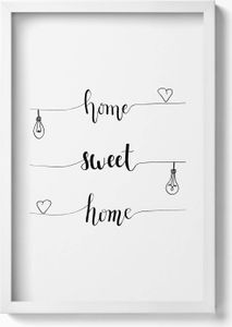 Inschrift für die Wohnung „home, sweet home“– Wandbild mit Rahmen – Gerahmtes Bild  – Wanddekoration – 40x60 cm – Weiß