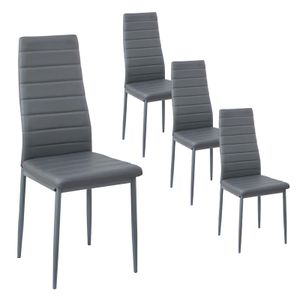 HJ WeDoo sada 4 jídelních židlí Milano design, elegantní kuchyňská židle s potahem z umělé kůže a kovovým rámem, jídelní židle do jídelny, moderní čalouněná židle, nosnost 125 kg, šedá barva