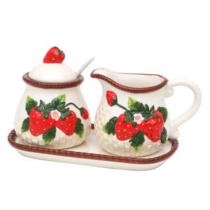 Zuckerdose mit Löffel und Milchkännchen Erdbeere neuetischkultur