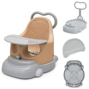 COSTWAY 6 v 1 Dětská židlička Booster & Dětské chodítko & Podlahová sedačka & Jídelní set & Sedačka Slide & Židlička do sprchy s uzamykatelnými univerzálními koly, bezpečnostním pásem a odnímatelnou vaničkou (oranžová)