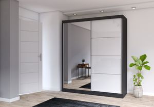 Šatní skříň s posuvnými dveřmi Šatní skříň se zrcadlem 183 cm černá/bílá Multi 35