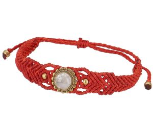 Perlenarmband, Makramee Armband, Fußband, Fußschmuck - Mondstein/rot, Armreifen & Armbänder Modeschmuck