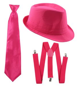 Gangster Kostüm Set I Hut - Hosenträger - Krawatte I Pink