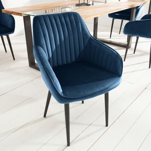 Edler Design Stuhl TURIN Samt königsblau mit Armlehne Esszimmerstuhl Konferenzstuhl