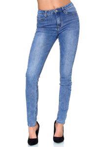 Elara Damen High Waist Hose Skinny Jeans EL09D2 Blau-46 (3XL)