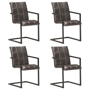 Sitzgruppe Freischwinger 4-er Set Sitzkomfort|Grau Echtleder Küchenstühle Polstersessel,minimalistisch & elegant,51 x 56 x 91 cm