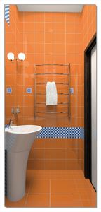 Wallario selbstklebende Türtapete 93 x 205 cm mit Schutzlaminat - Modernes Badezimmer in orange mit blauen Fliesen