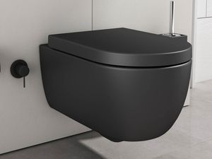 Aqua Bagno Taharet WC-Set Dusch-WC spülrandlos Cocon 2.0 Big Toilette mit Bidetfunktion schwarz matt inkl. Softclose Sitz