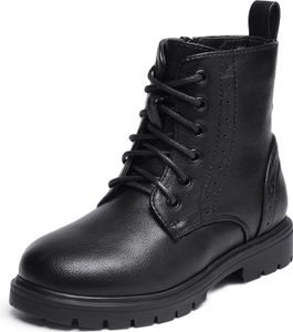 DREAM PAIRS Jungen Mädchen Stiefel Klassische Stiefel für Kinder Herbst fashion Schnürstiefel Winterstiefel mittelere Stiefel Schwarz Polyurethan37.5 KBO211