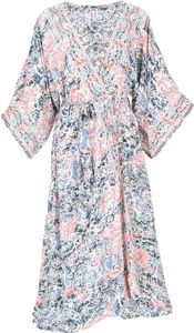 Langer Kimono im Japan Style, Kimono Mantel, Kimonokleid - Taubengrau/koralle, Damen, Rot, Polyester, Kimono