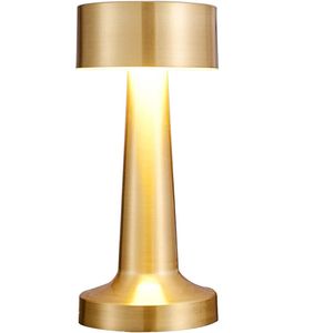 Tischlampe, Kabellos Dimmbar Tischleuchte, Led Tischleuchte Metall,Touch Steuerung Augenschutz Leselampe, USB Wiederaufladbare Retro Schreibtischlampe (Gold)