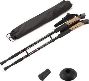MidGard Nordic Walking Stöcke Teleskop Antischock Wanderstöcke aus Aluminiumlegierung mit Korkgriff & Dämpfung verstellbar in der Länge 70-135 cm Schwarz