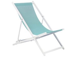 BELIANI Skládací plážová židle tyrkysová látkové sedadlo bílý rám lehátko na terasu s nastavitelným opěradlem