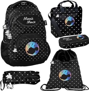 Schulrucksack Minnie Mouse Disney 5er SET Mädchen Rucksack Federmappe Stiftetasche Turnbeutel Tasche Stifteetui Grundschule