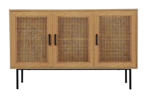 Möbilia Sideboard mit Rattan Front | 3 Türen | MDF + Metall | B 120 x T 39 x H 76 cm | natur-schwarz | 28020002 | Serie SIDEBOARD