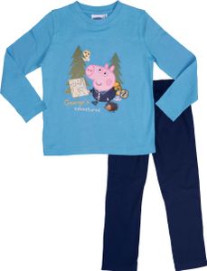 Peppa Wutz Schlafanzug für Jungen - George's adventures Pyjama lang Kinder Oberteil und Hose Blau 110-116