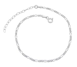 Fußkettchen Figarokette 925 Sterling Silber rhodiniert 2,3mm breit 20-25 cm lang Fußkette Armkette Anklet anlaufgeschützt Damen