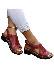Damens Sandalen Freizeitschuhe Wedge Absatz Sandale Summer Beach Vintage Knöchelgurt Schuhe Rot,Größe:EU 41