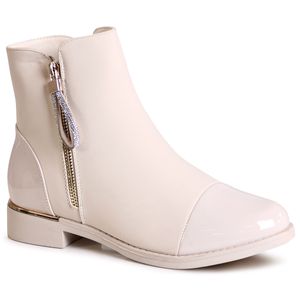 topschuhe24 2894 Damen Velours Lack Stiefeletten Ankle Boots, Farbe:Beige, Größe:39 EU