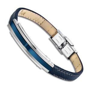 Leder Edelstahl Armband LS1809-2/2 Lotus Style blau 21 cm