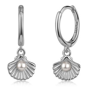 1 Paar 925 Sterling Silber Creolen Ohrringe Muschel mit Perle