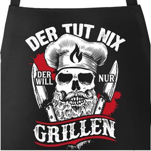 Premium Grill-Schürze für Männer Der tut nix der will nur grillen Totenkopf Skull Fun Spruch lustig Moonworks® schwarz Herren