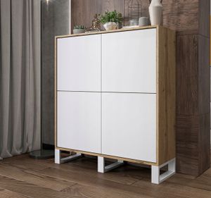 Industrialna komoda RTV Loft Szafka RTV Dąb Wotan Biały MAT 113 cm Nogi Metalowe Białe Loft