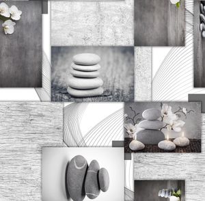 PVC Tischdecke Stone Steine Wachstuch · Breite & Länge wählbar · abwaschbare Tischdecke · grau weiss schwarz, Größe:90 x 90 cm