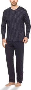 Moonline - Herren Schlafanzug lang aus 100% Baumwolle mit V-Ausschnitt und Streifen-Design ; Marine , 54/56 Moonline - Herren Schlafanzug lang aus 100% Baumwolle mit V-Ausschnitt und Streifen-Design ; Marine , 54/56