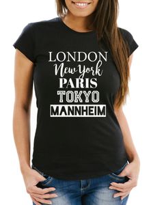 Damen T-Shirt London Paris New York Tokyo Deine Stadt Dorf Ort Ortsname Slim Fit Personalisierung Moonworks® schwarz 3XL