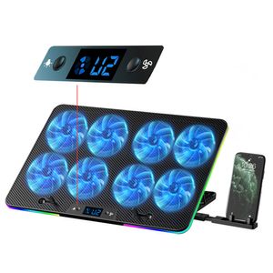 Laptop-Ständer & -halterungen, 8 Ventilatoren, 2000RPM, Notebook-Kühler, Dual-USB-Anschluss, RGB-Beleuchtung, Laptop-Kühlpad, mit Telefonhalter Laptop-Ständer & -halterungen, 8 Ventilatoren, 2000RPM, Notebook-Kühler, Dual-USB-Anschluss, RGB-Beleuchtung, Laptop-Kühlpad, mit Telefonhalter