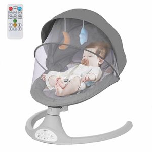 Babywippe Elektrische Babyschaukel mit Musik 5 Schwingungsamplituden Timing, ab der Geburt bis, 0-9 kg, Grau