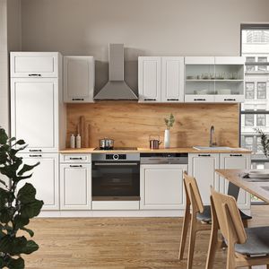 Vicco Küchenzeile R-Line, 300 cm ohne Arbeitsplatte, Weiß Landhaus/Weiß