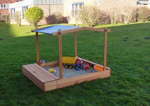Sandkasten 'MULTI' + Sitzbox + Sonnendach Promadino Holz Sand Spiel Garten Dach