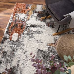 TT Home Wohnzimmer Teppich Esszimmer Hochflor Flauschig Abstraktes Design Used Look Größe 160x220 cm