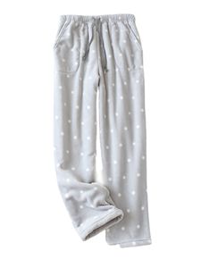 Damen Schlafhosen Elastische Taille Fleece Pyjama Hosen Fuzzy Pj Lang Nachtwäsche Farbe:Weißer Punkt,Größe L
