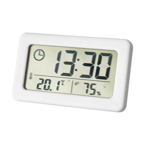 Mini Digitaluhr Temperatur Luft feuchtigkeit tragbare Tisch uhr Thermometer Hygrometer 12/24h batterie betriebene LED-Uhr, weiß