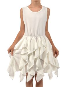 Mädchen Kleid mit breiten Trägern und Volants am Rock Weiß 140