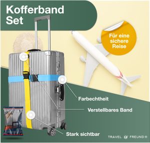 4er Kofferband Set bunt - Koffergurte für Koffer & Gepäck zum Reisen & Fliegen