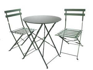 Bistro-Set aus Metall für Garten, Balkon und Terrasse, grüne Bistrogarnitur 3-teilig 2 Stühle 1 runder Tisch, Balkonmöbel Set klappbar, wetterfest